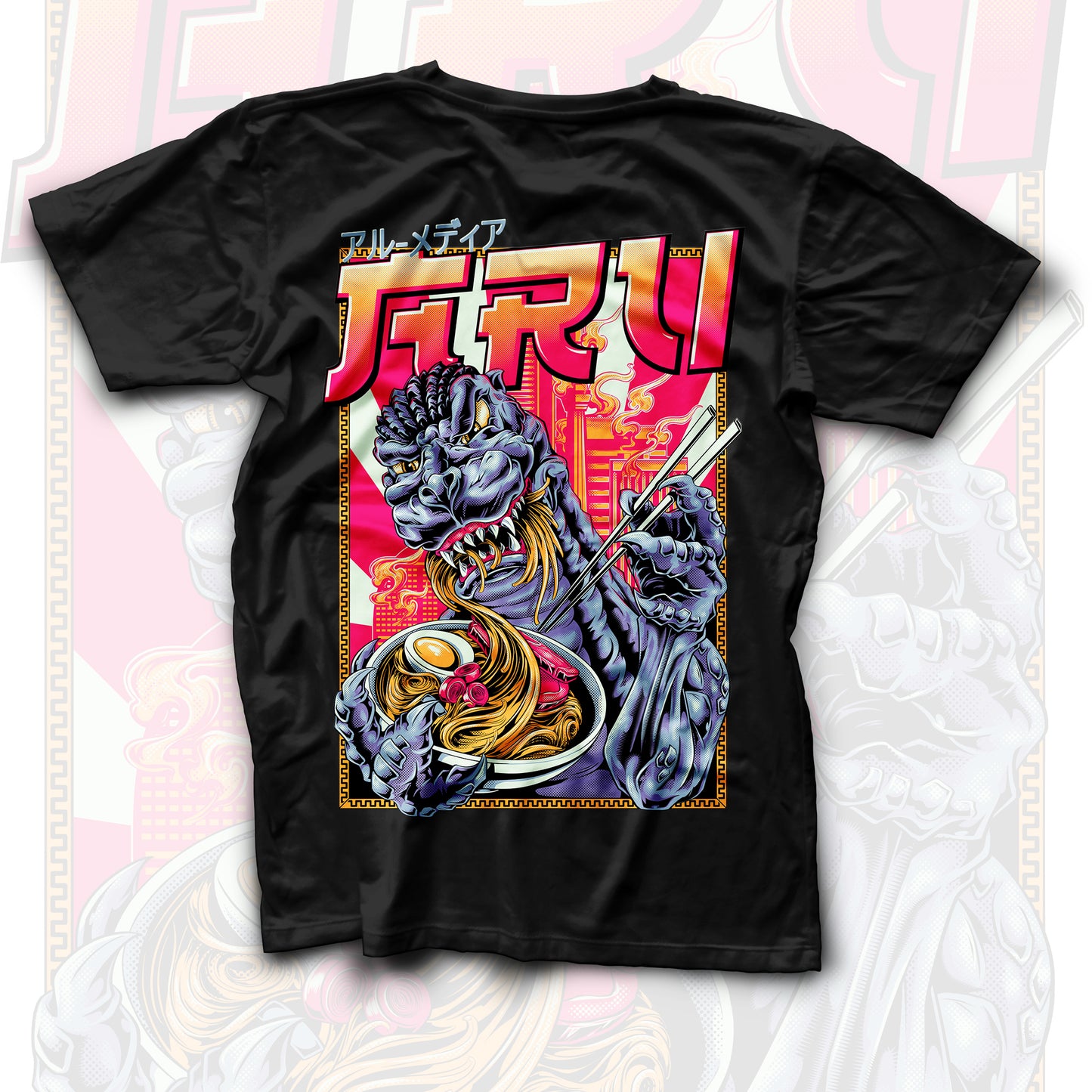 Camiseta negra Godzilla Ramen